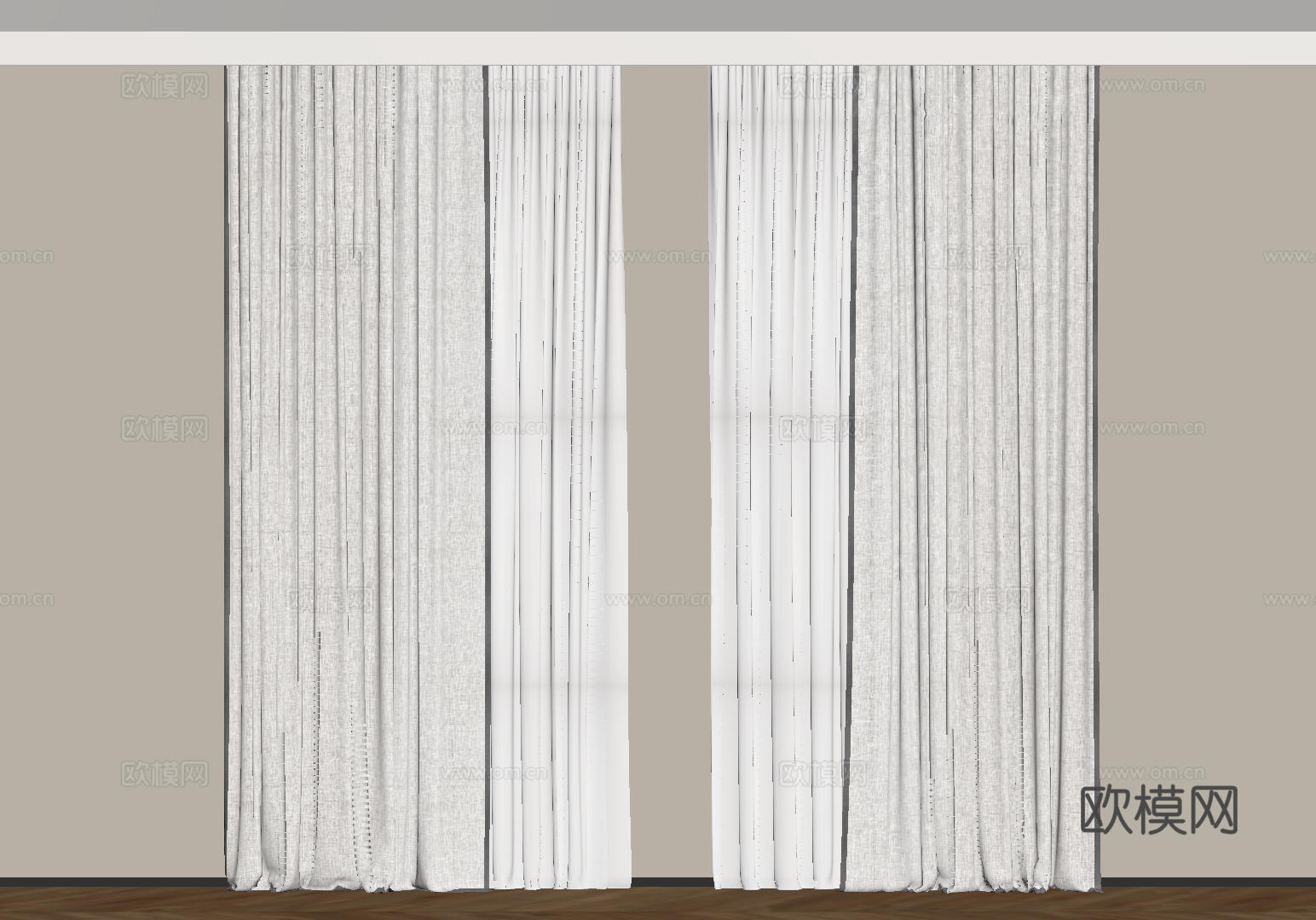 现代通用窗帘 中古布帘窗纱 纱帘 百叶帘 素色帘 纯色窗帘su模型