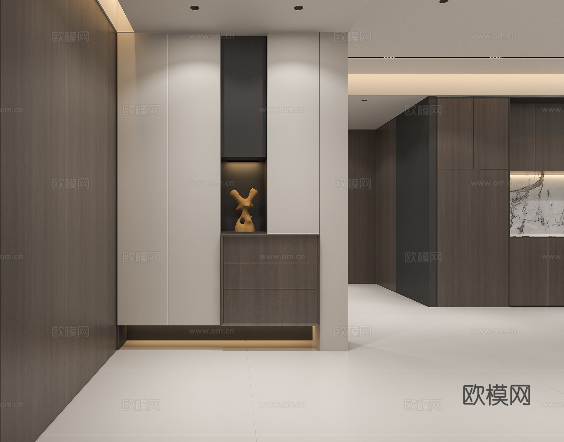 现代客餐厅书房3d模型下载（渲染图2）
