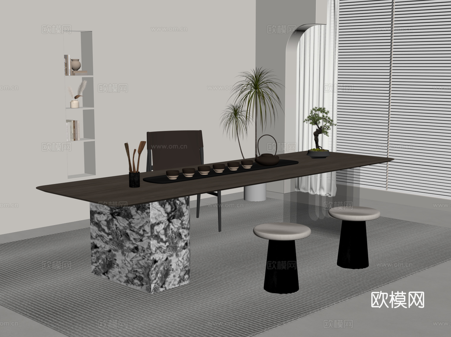 现代茶桌椅 茶台su模型