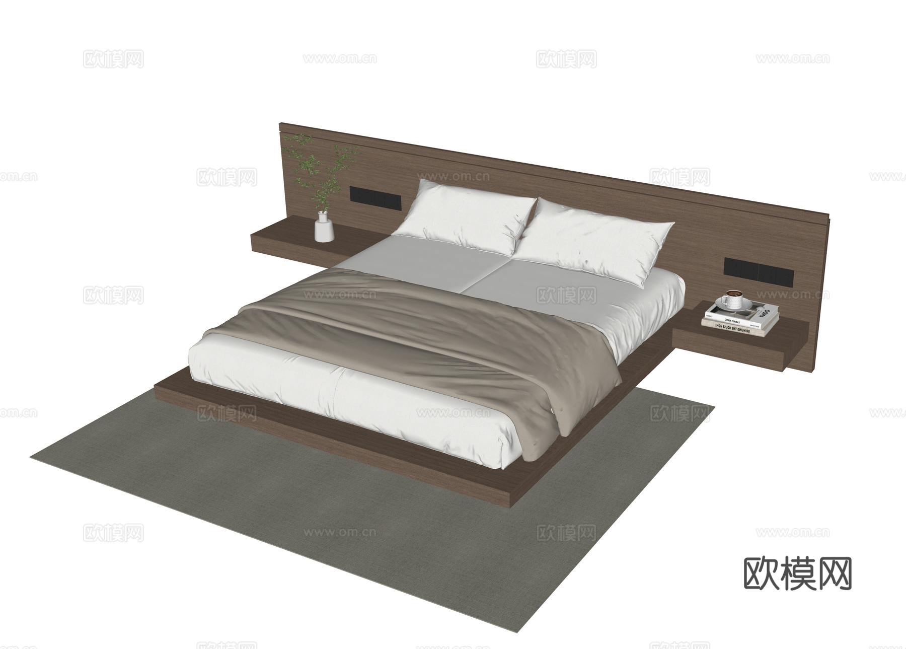 现代双人床su模型
