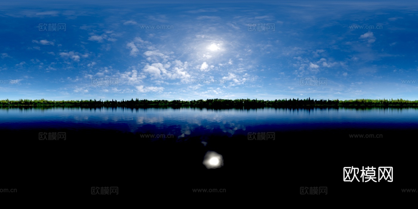 湖泊 湖面 森林 晴天 天空HDR