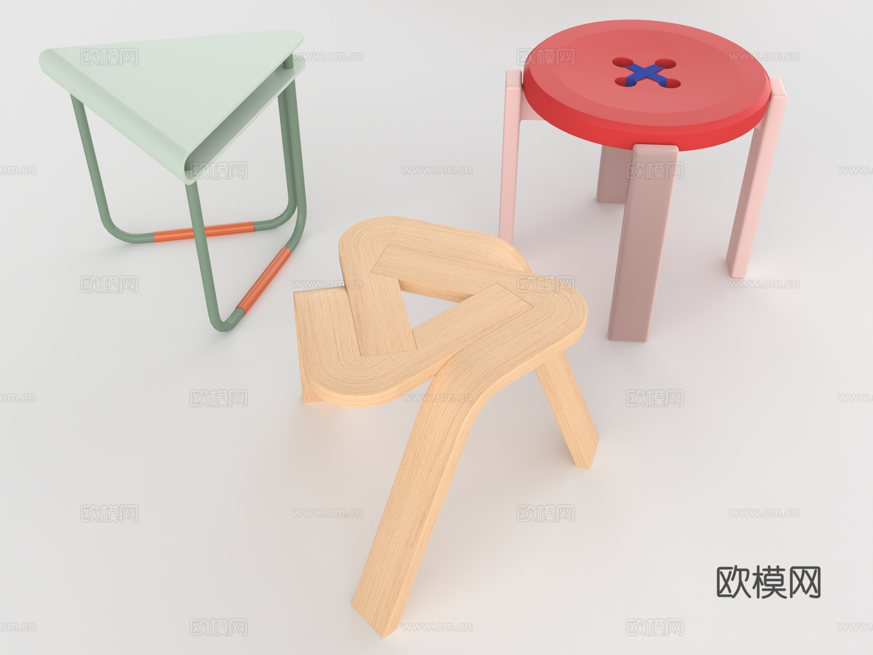 现代儿童彩色异形矮凳su模型