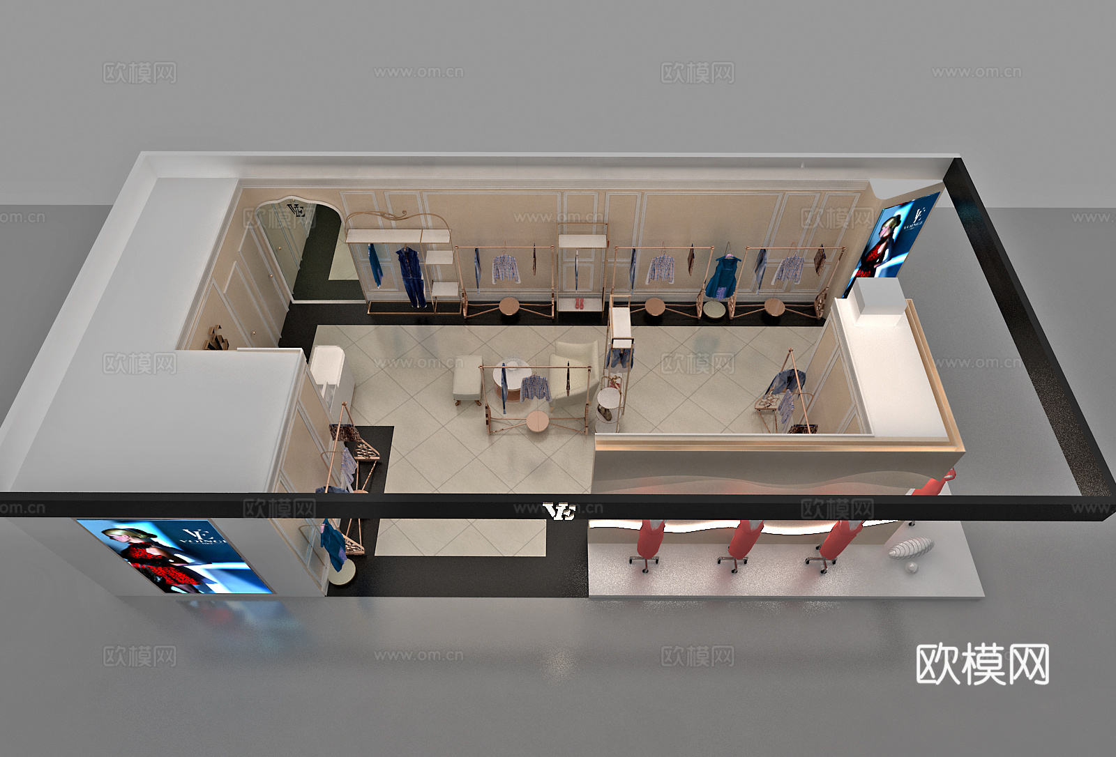 服装店专卖店 最新全套施工图 效果图合集cad施工图