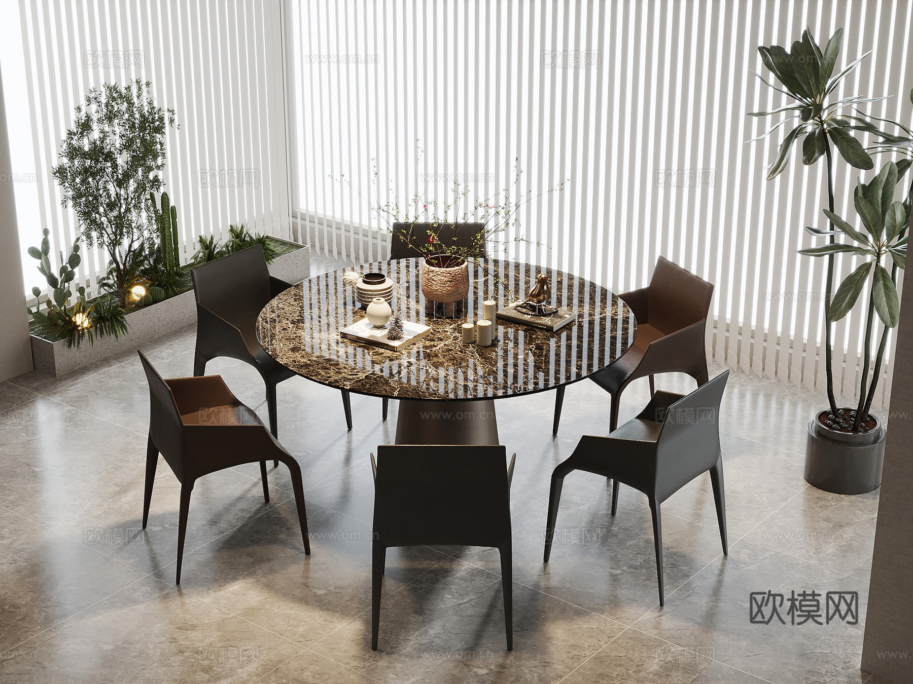 现代意式餐桌椅 圆形餐桌椅su模型