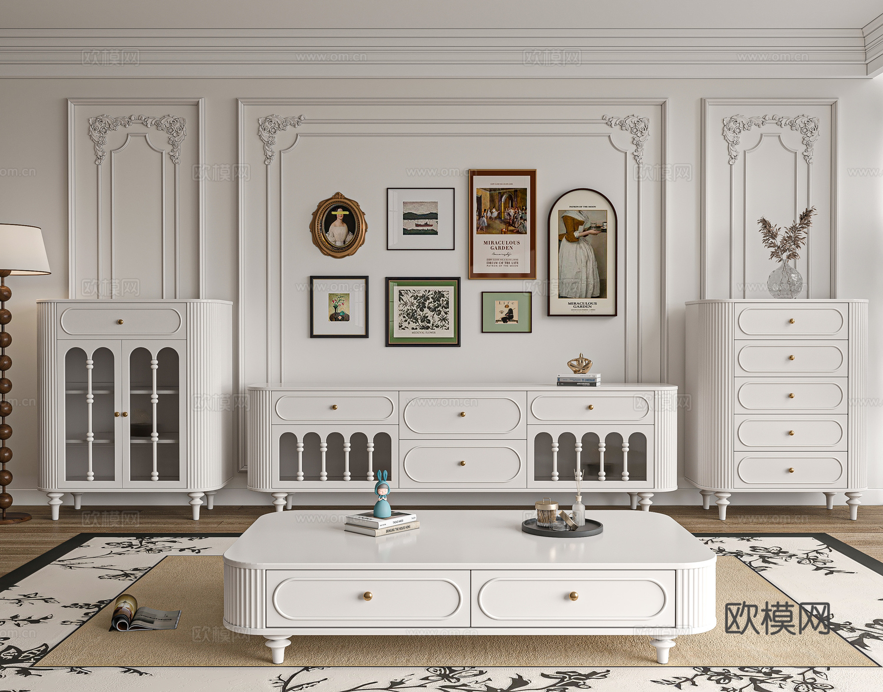 美式电视柜茶几组合3d模型下载