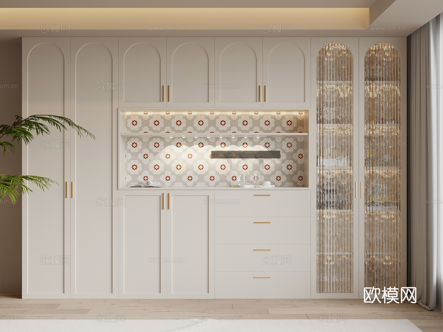 法式奶油风酒柜 餐边柜su模型