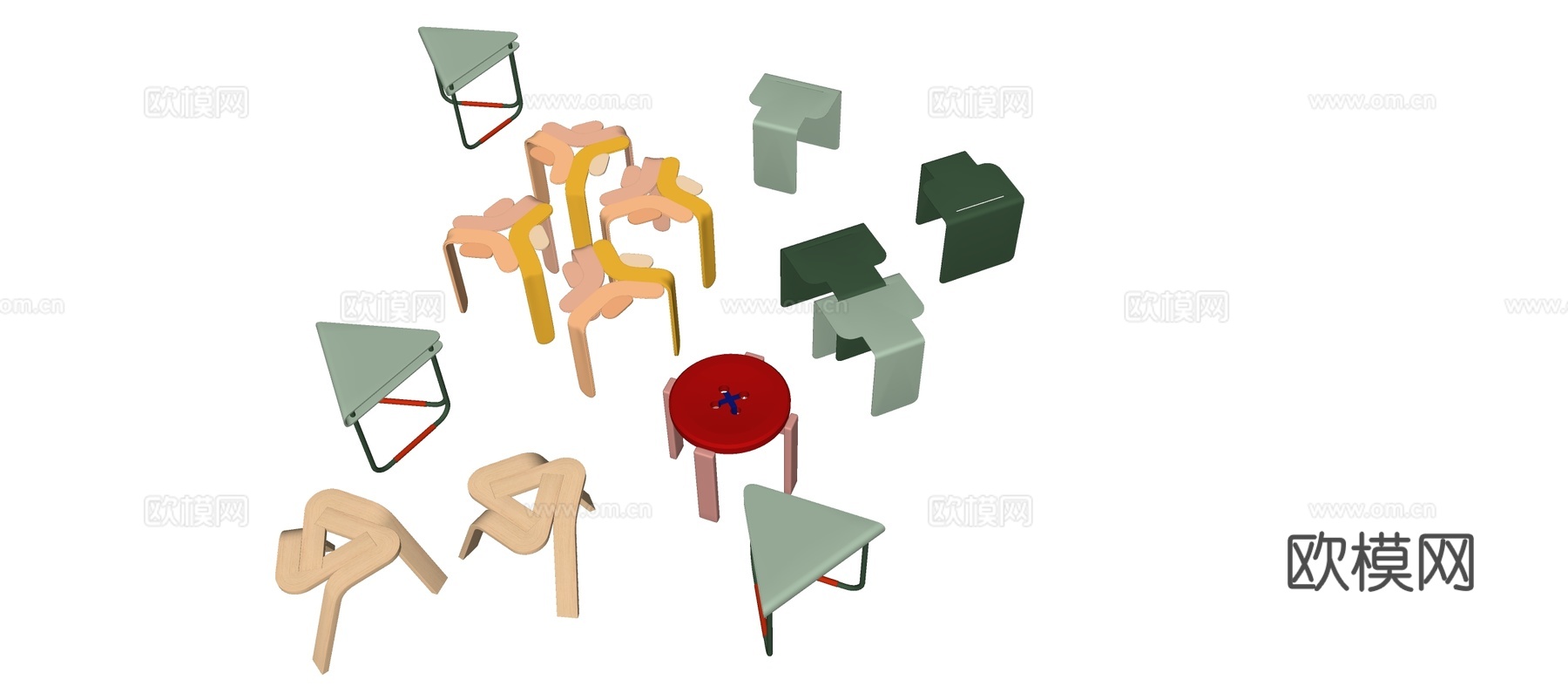 现代儿童彩色异形矮凳su模型