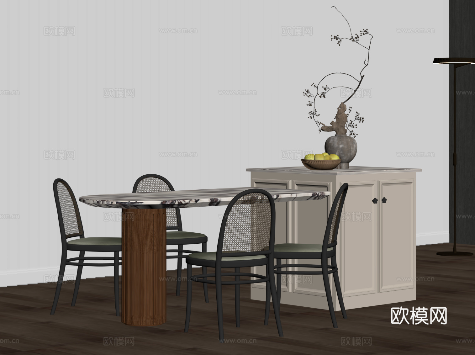 法式复古风岛台 餐桌椅su模型