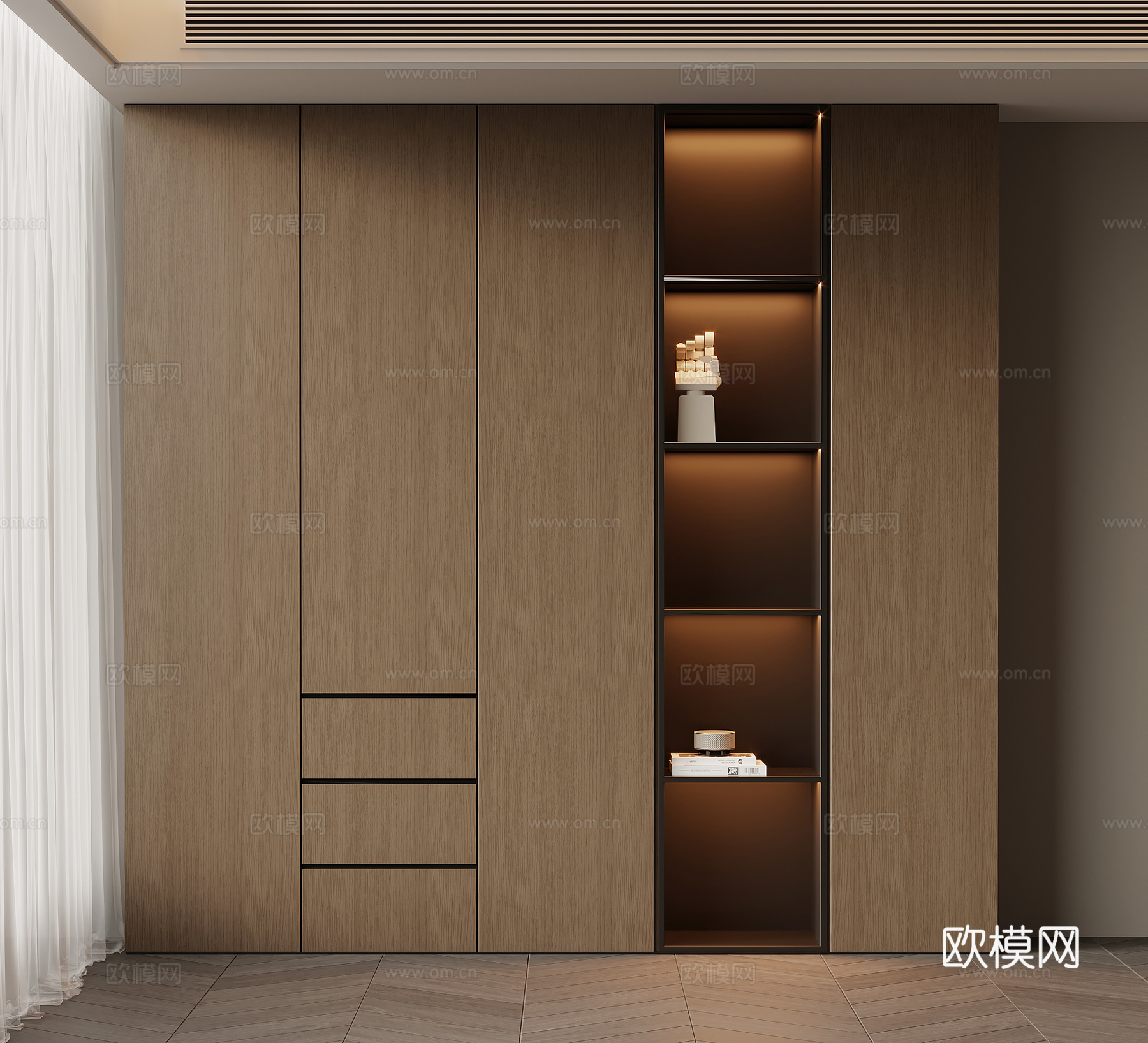 现代意式书柜 储物柜su模型
