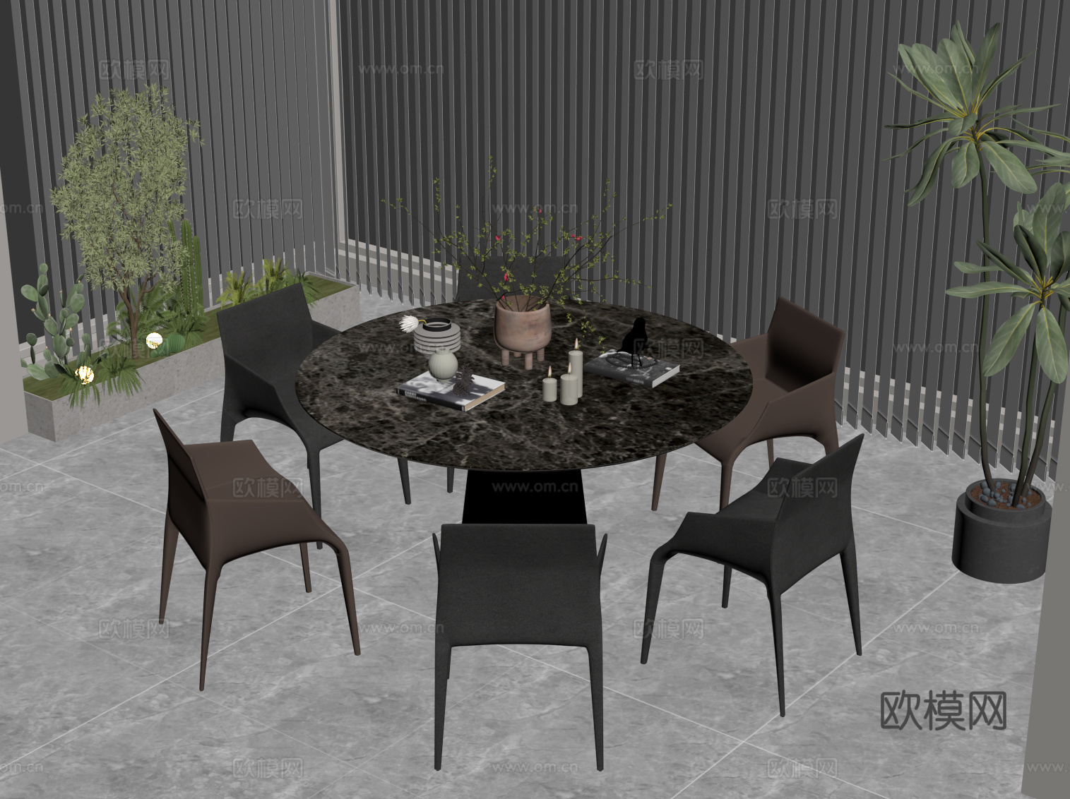 现代意式餐桌椅 圆形餐桌椅su模型