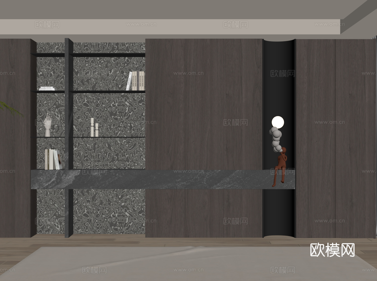 现代意式书柜su模型