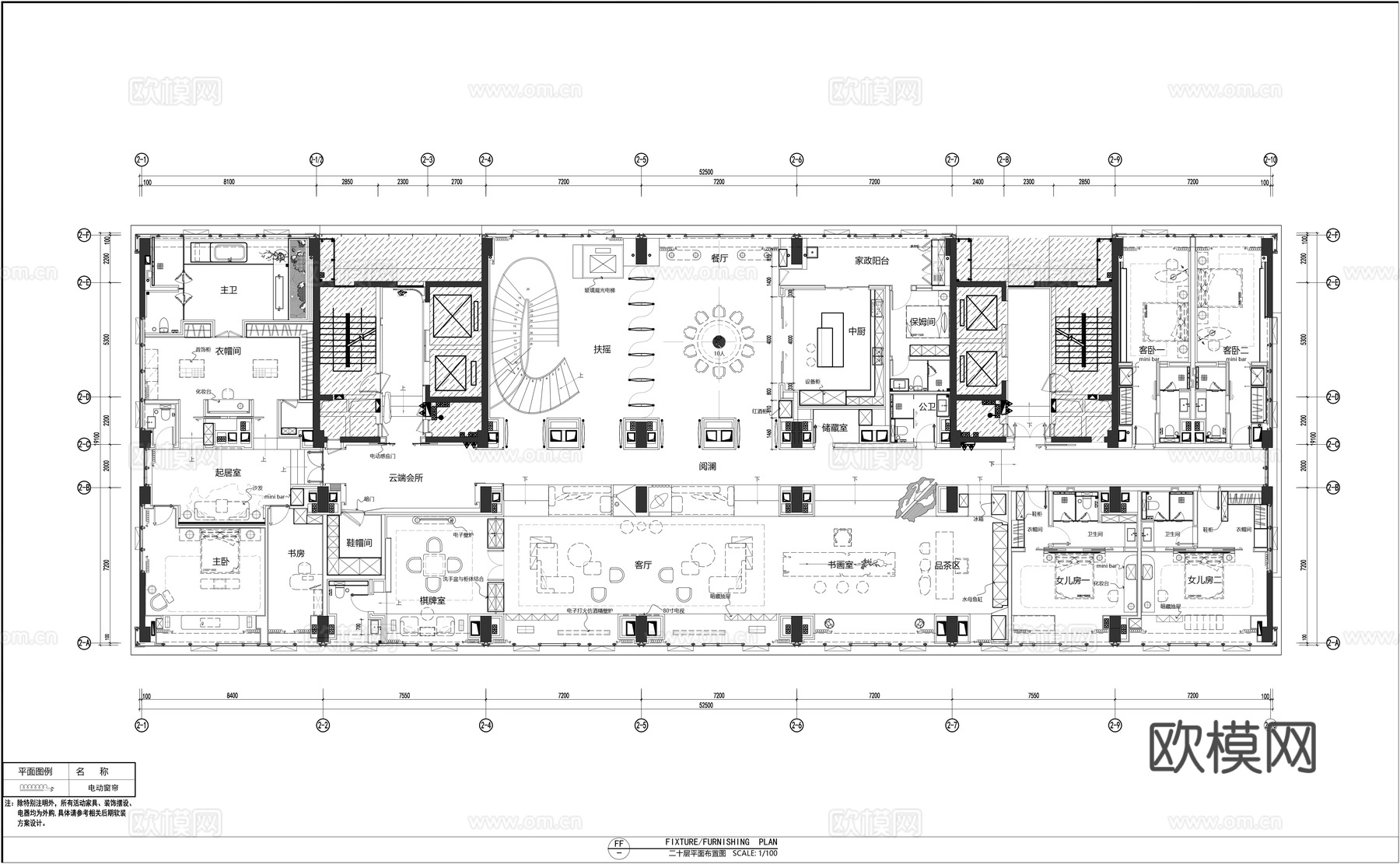 休闲会所平面施工图cad施工图