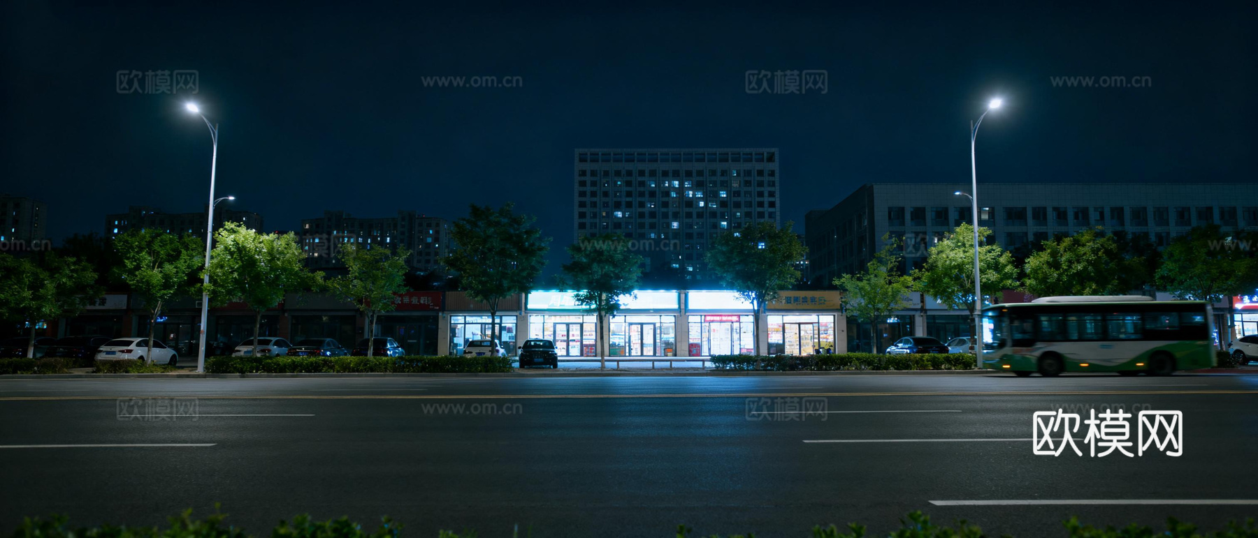 现代城区夜晚街景