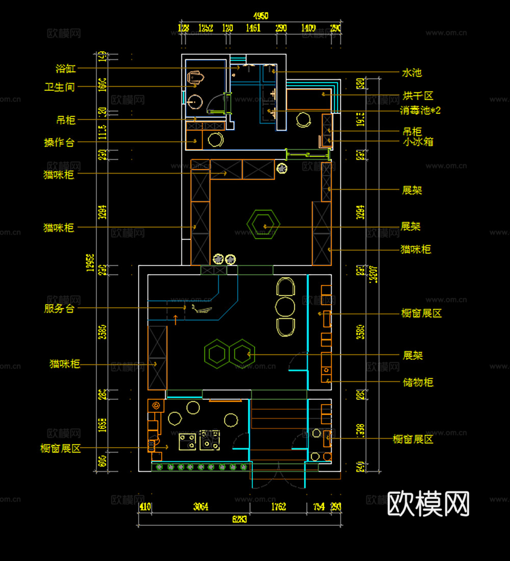 6套宠物店猫咖店CAD施工图效果图cad施工图
