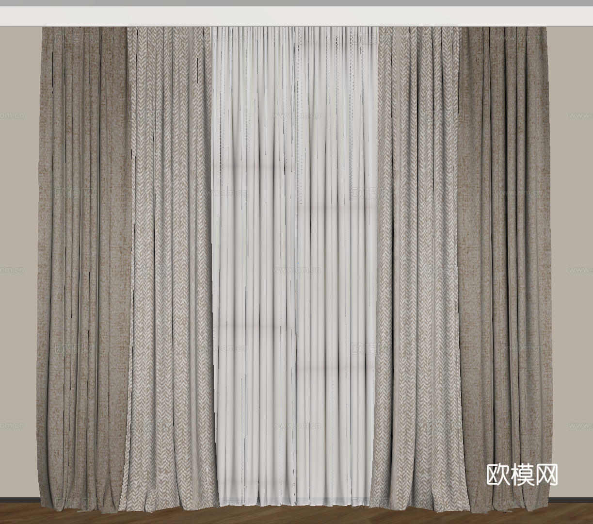 现代通用窗帘 中古布帘窗纱 纱帘 百叶帘 素色帘 纯色窗帘su模型