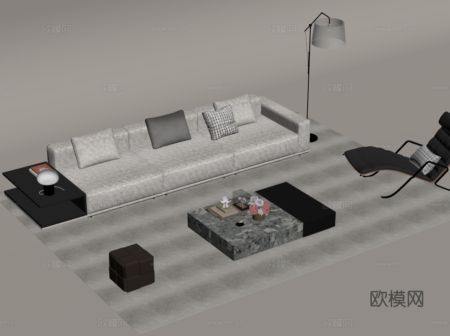 现代意式沙发茶几组合su模型