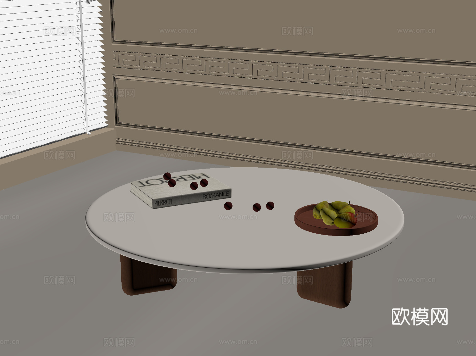 中古风茶几 圆形茶几su模型