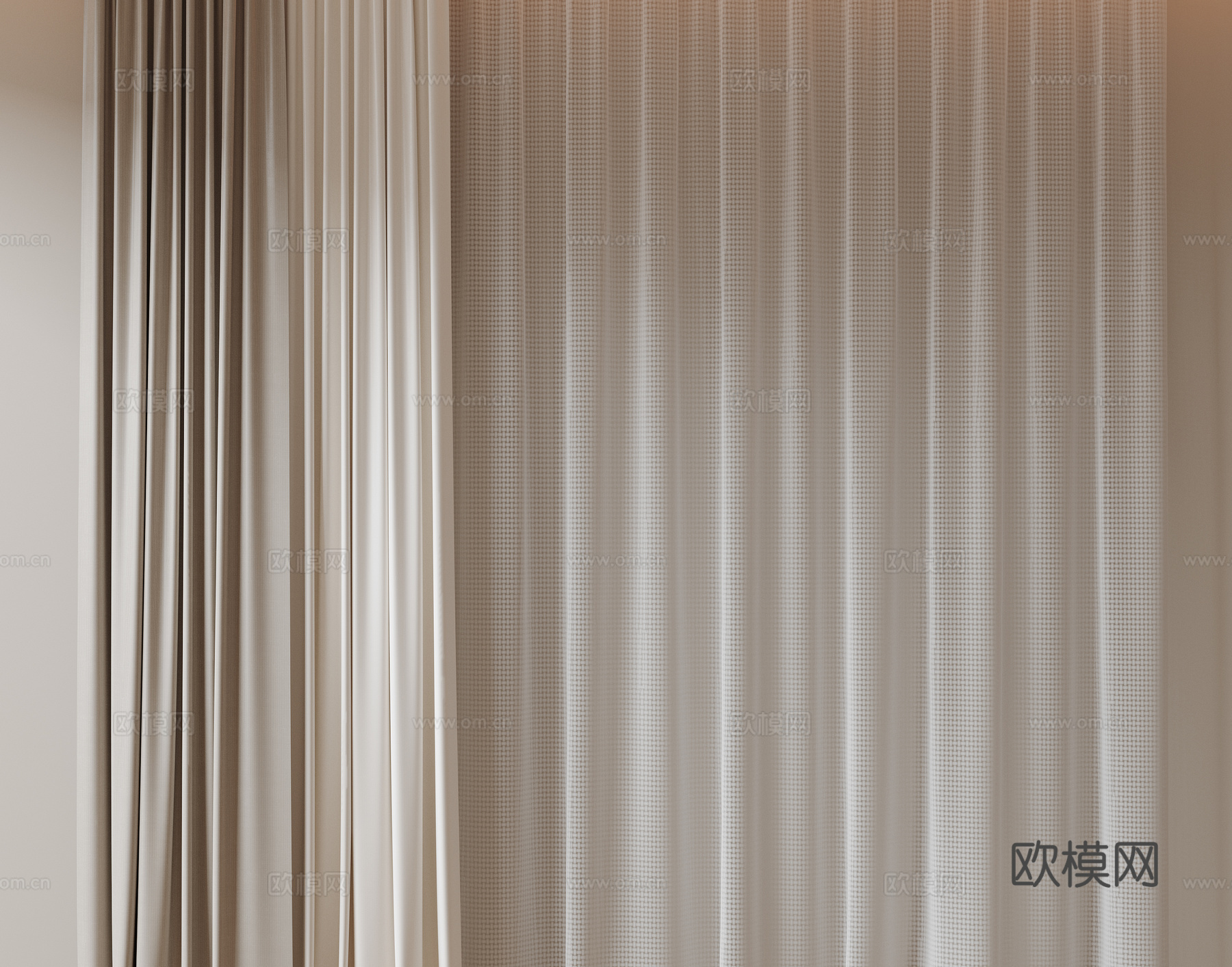 现代通用窗帘 中古布帘窗纱 纱帘 百叶帘 素色帘 纯色窗帘su模型下载（渲染图1）