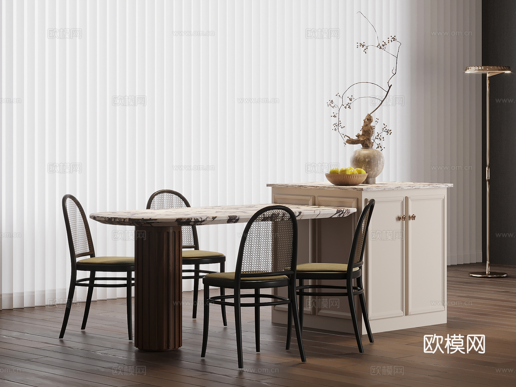 法式复古风岛台 餐桌椅su模型