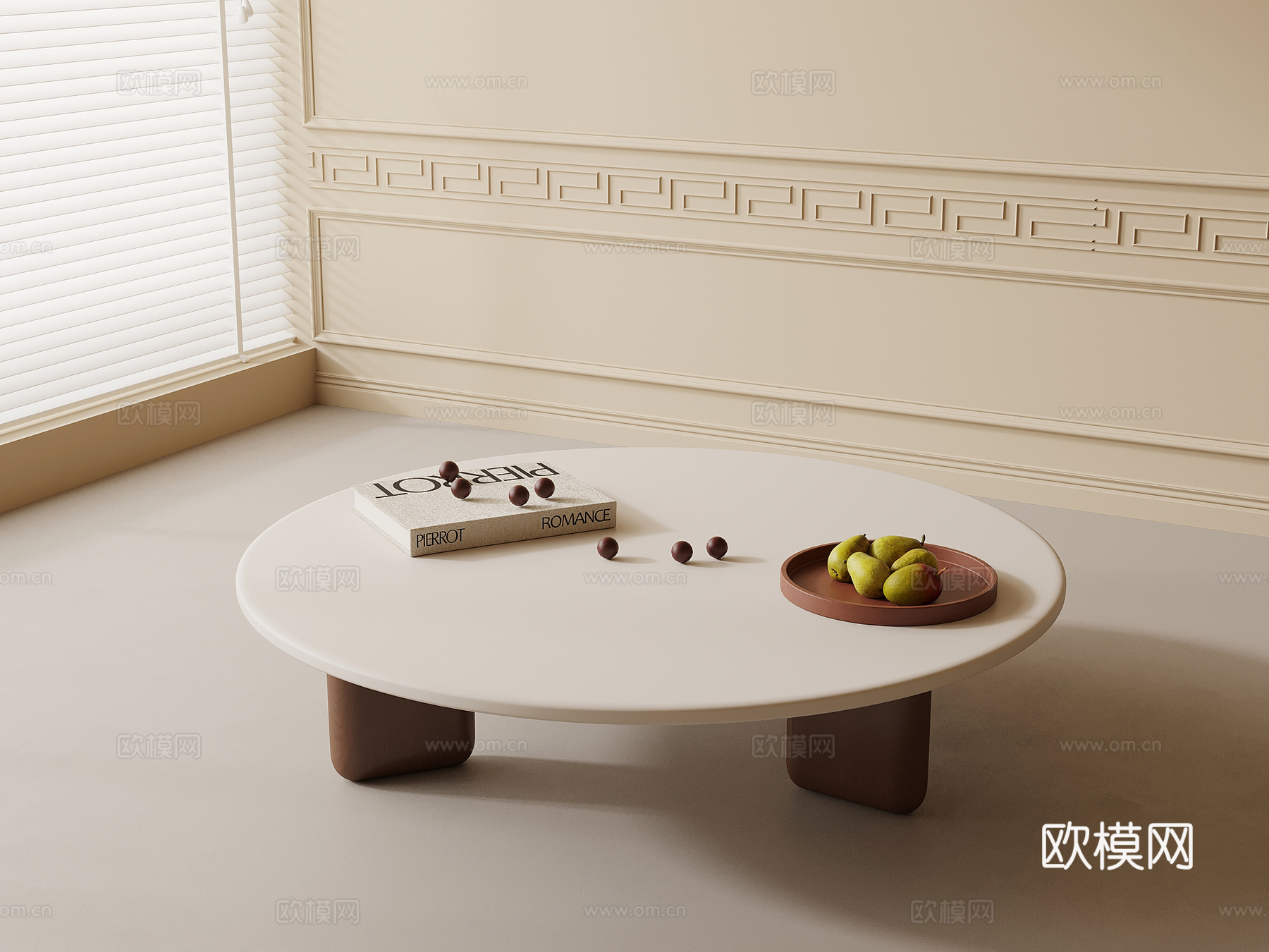 中古风茶几 圆形茶几su模型