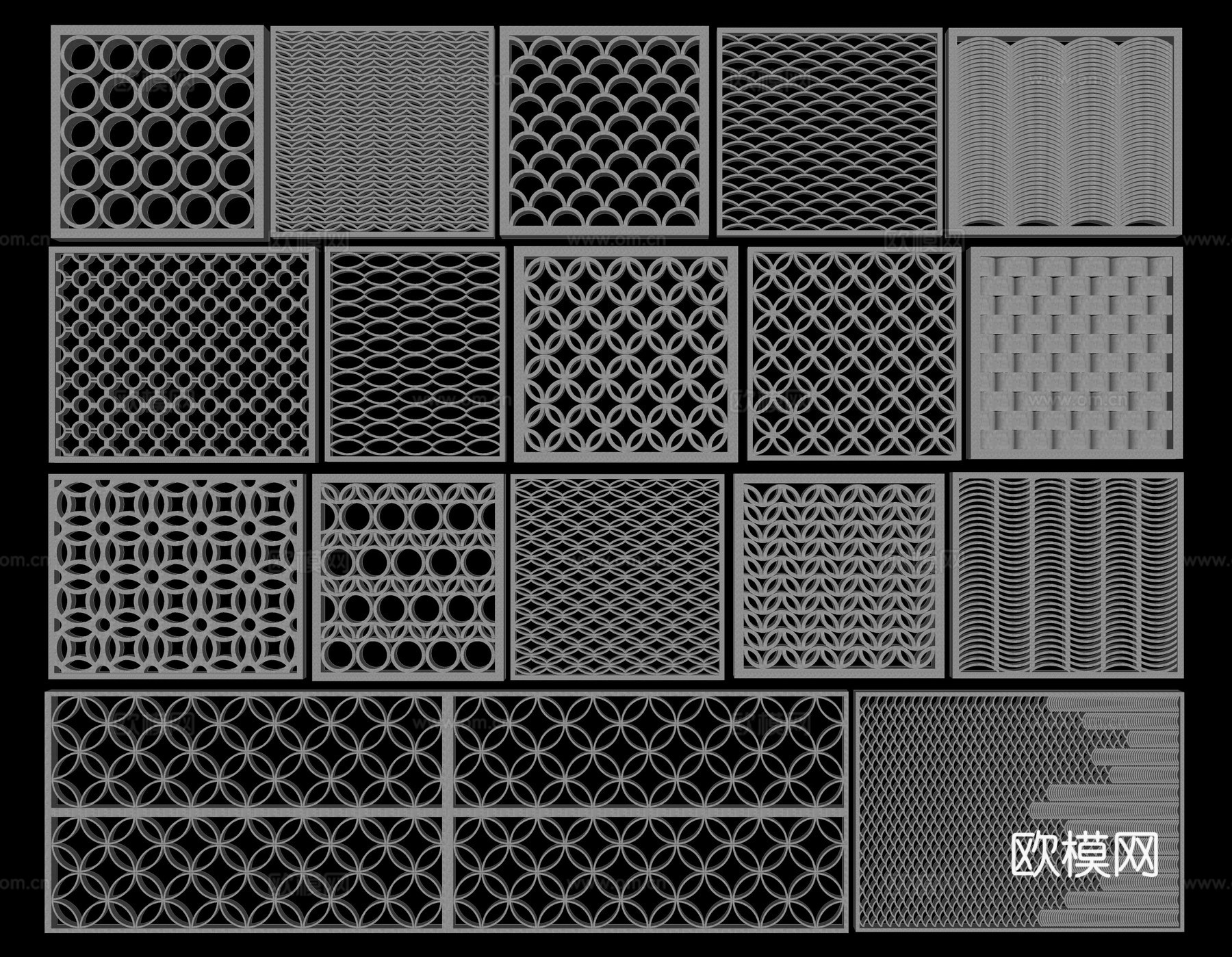 新中式瓦片景墙 瓦片拼花 传统青瓦景墙 屋檐瓦砾 瓦片隔断su模型