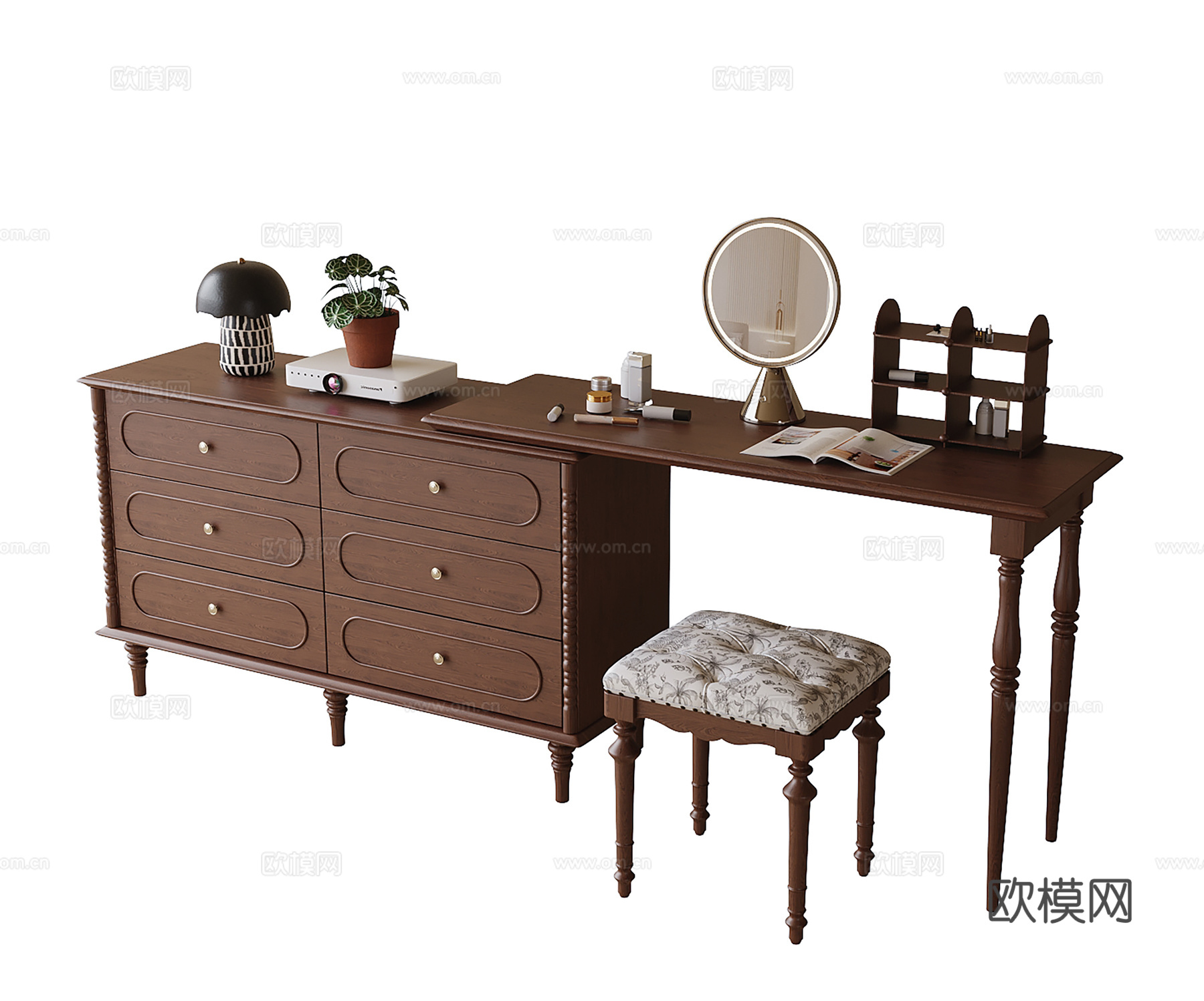 现代梳妆台 梳妆凳su模型