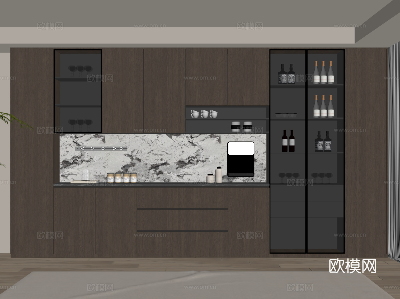 现代意式酒柜 餐边柜su模型