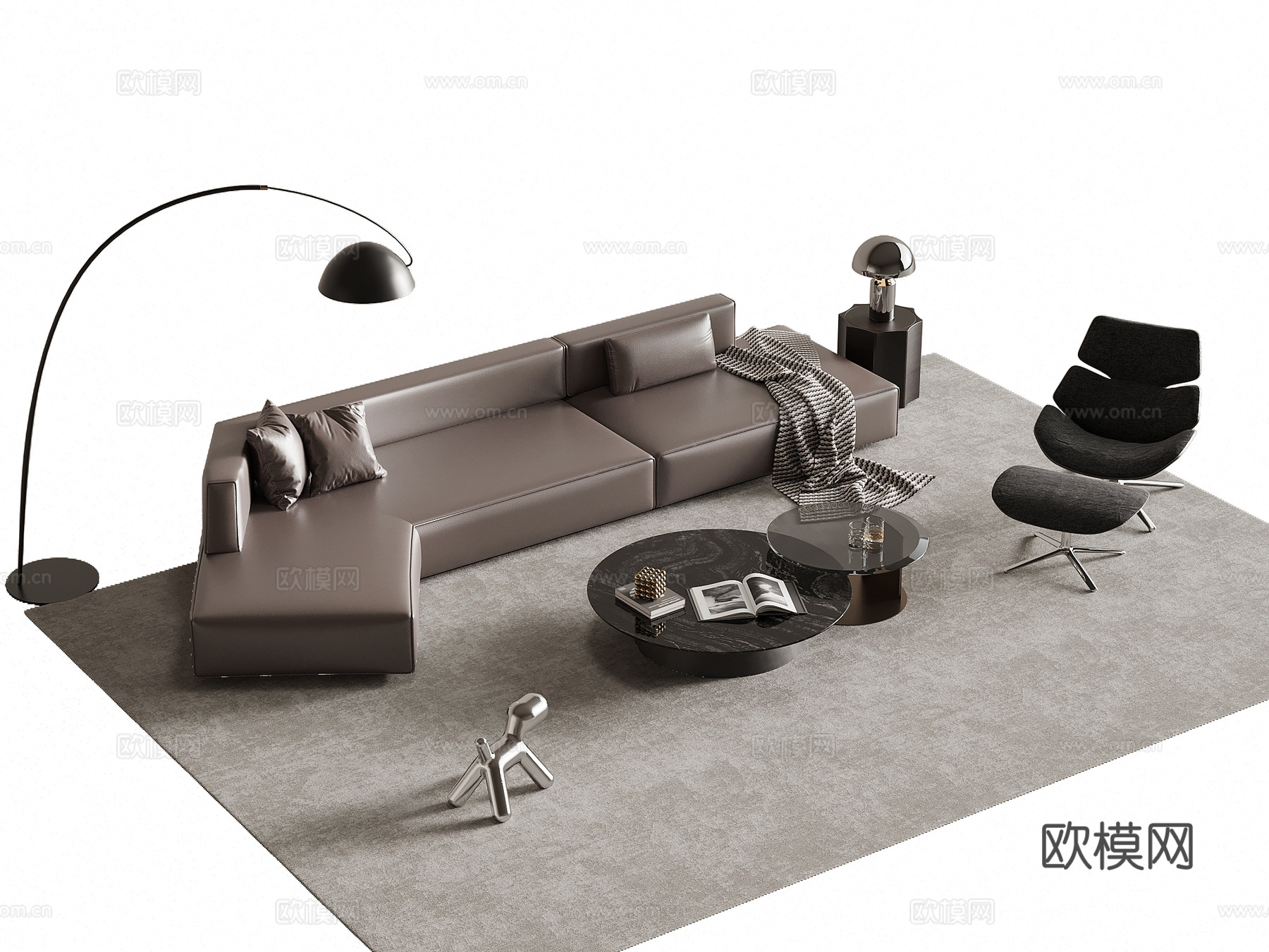 现代意式沙发茶几组合su模型