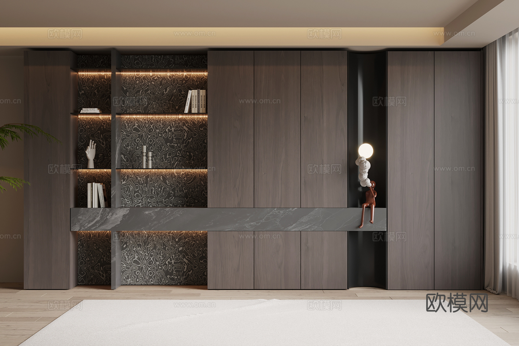 现代意式书柜su模型