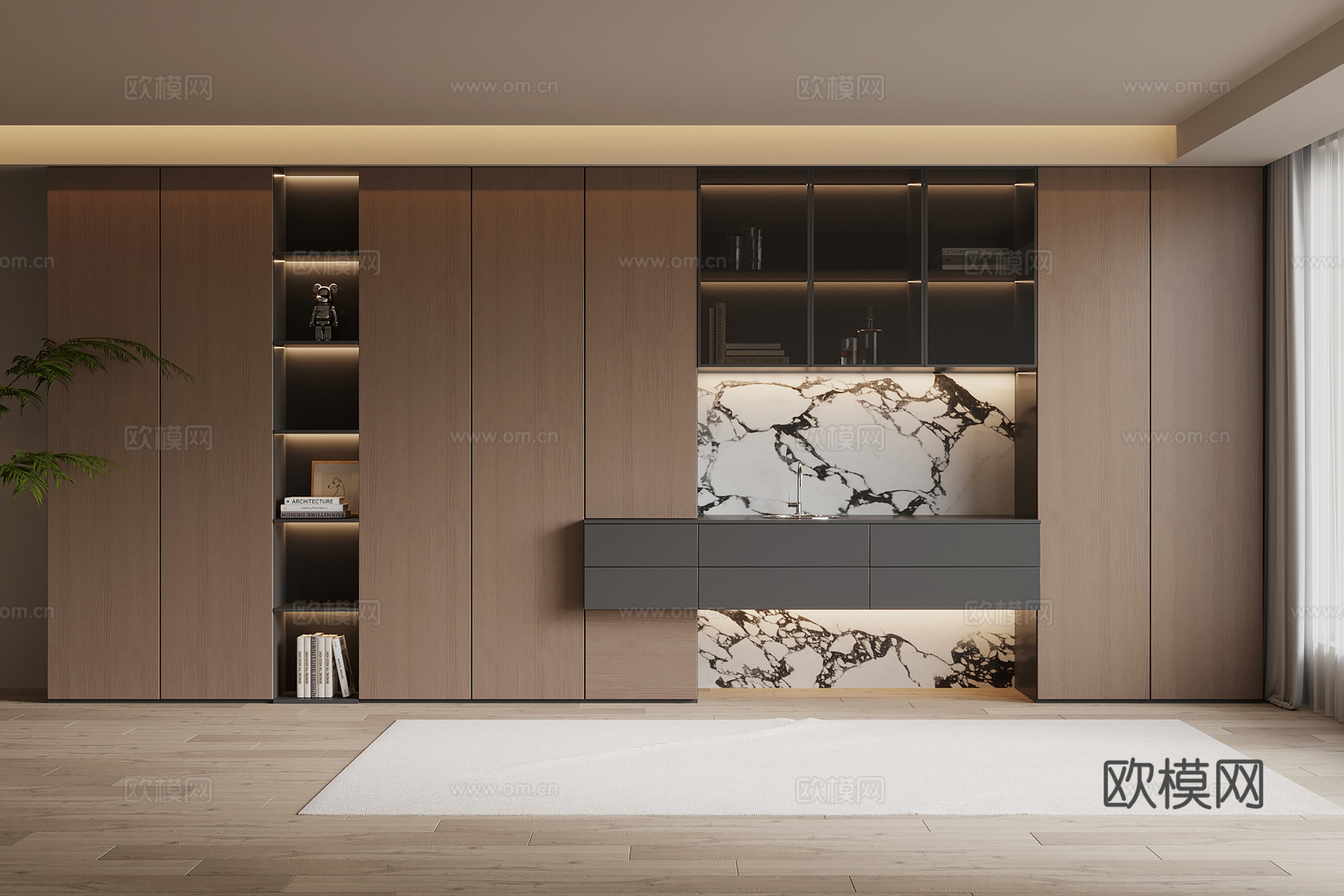 现代意式书柜su模型