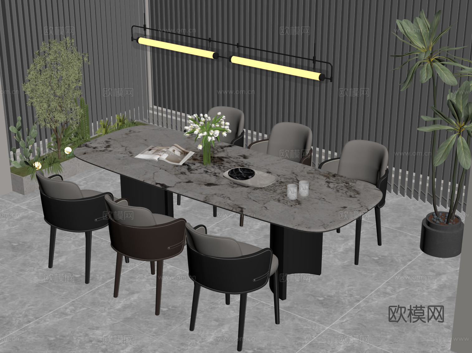 现代意式餐桌椅 圆形餐桌椅su模型