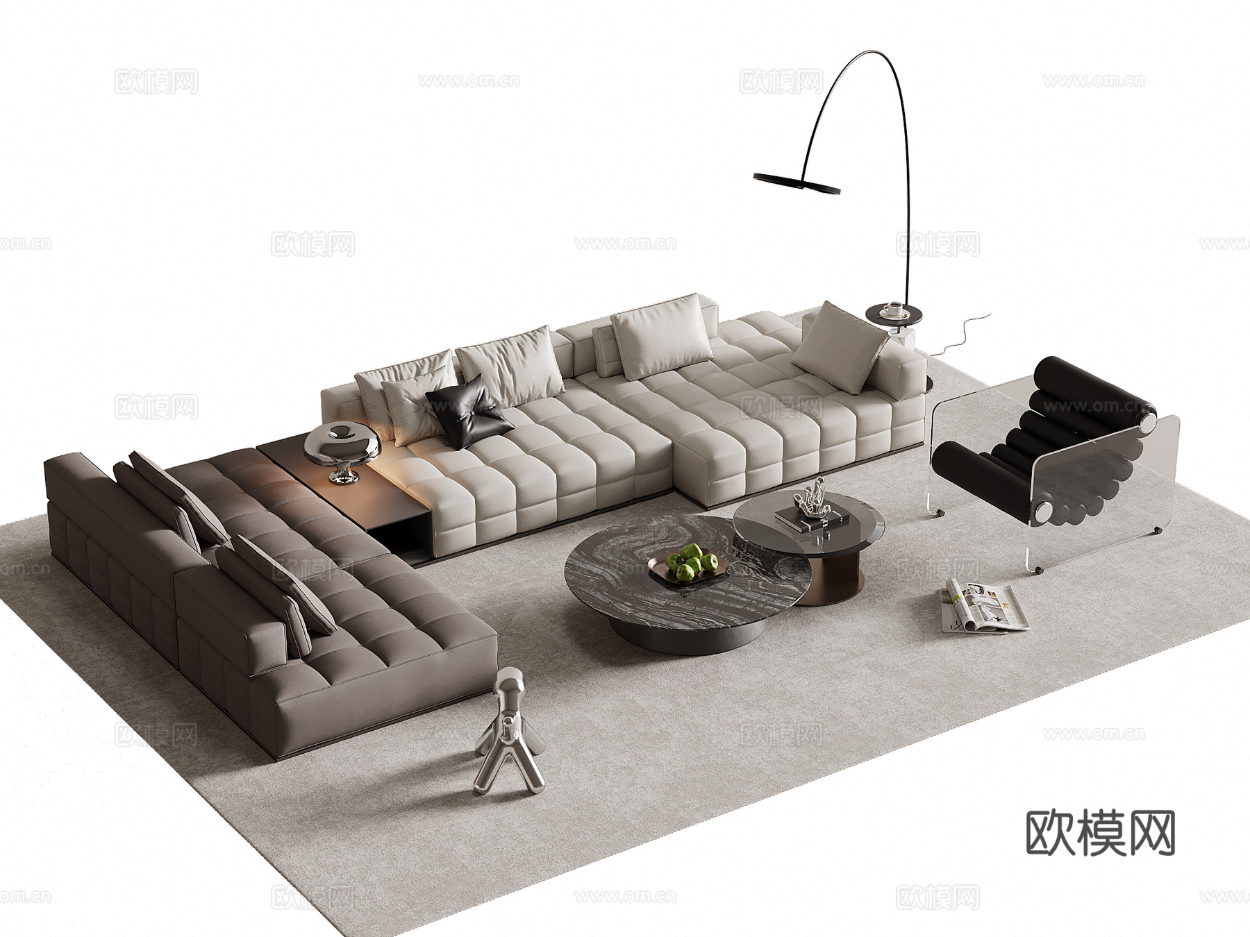 现代意式沙发茶几组合su模型