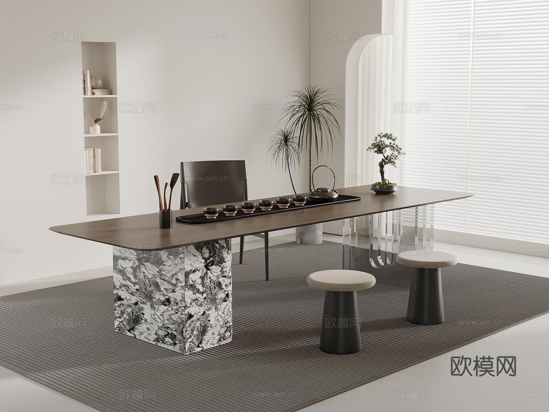 现代茶桌椅 茶台su模型