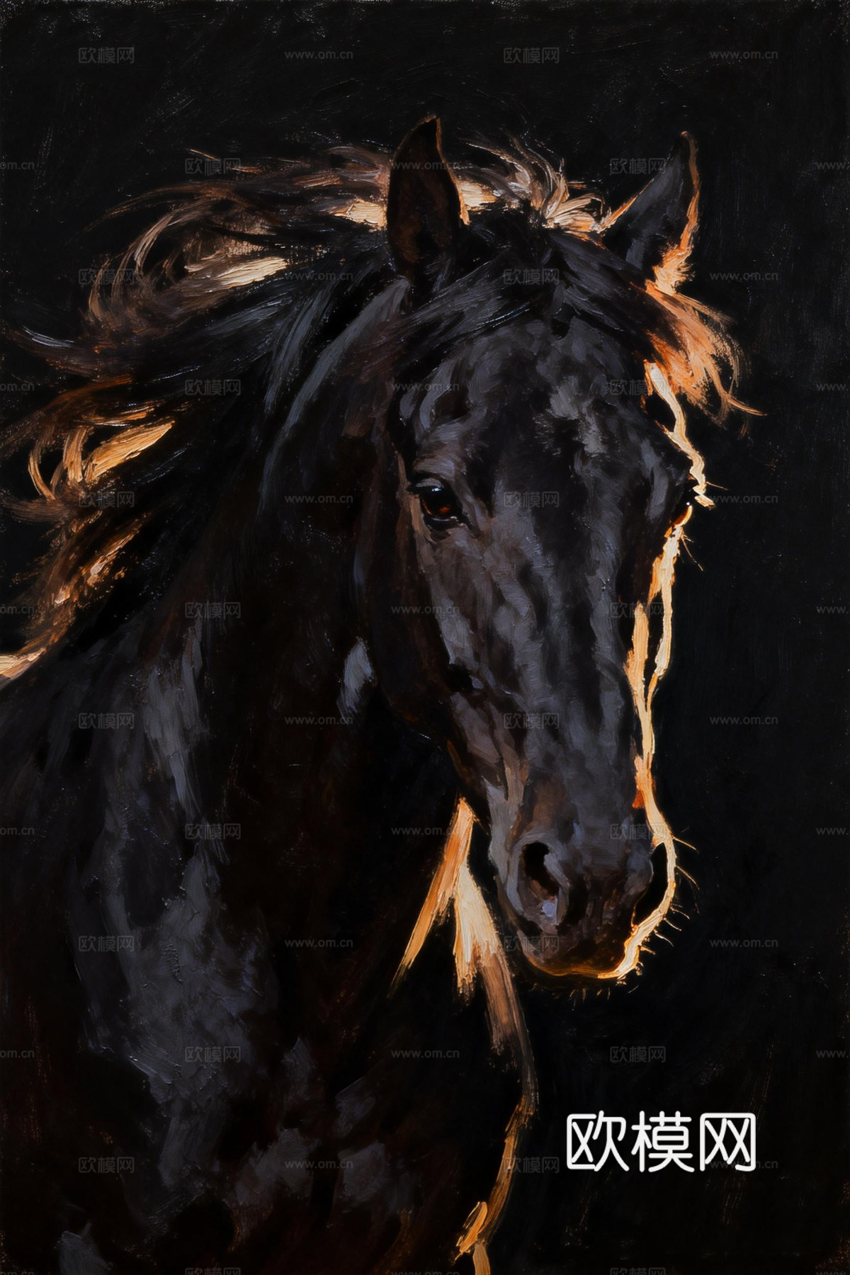黑色骏马油画