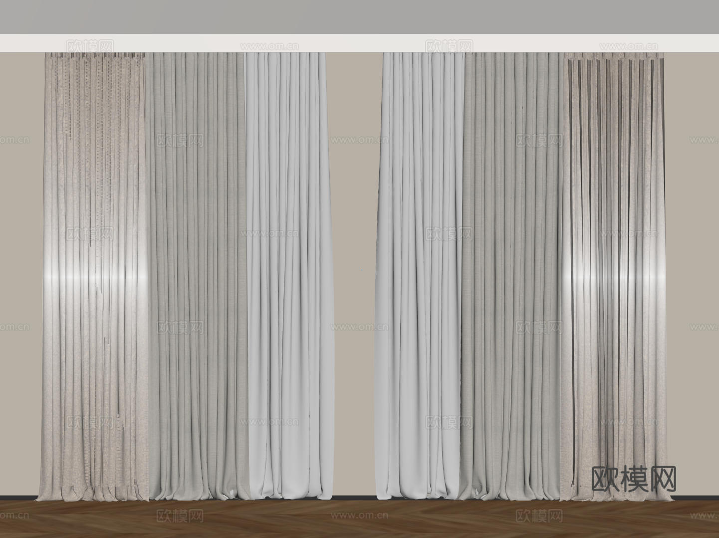 现代通用窗帘 中古布帘窗纱 纱帘 百叶帘 素色帘 纯色窗帘su模型
