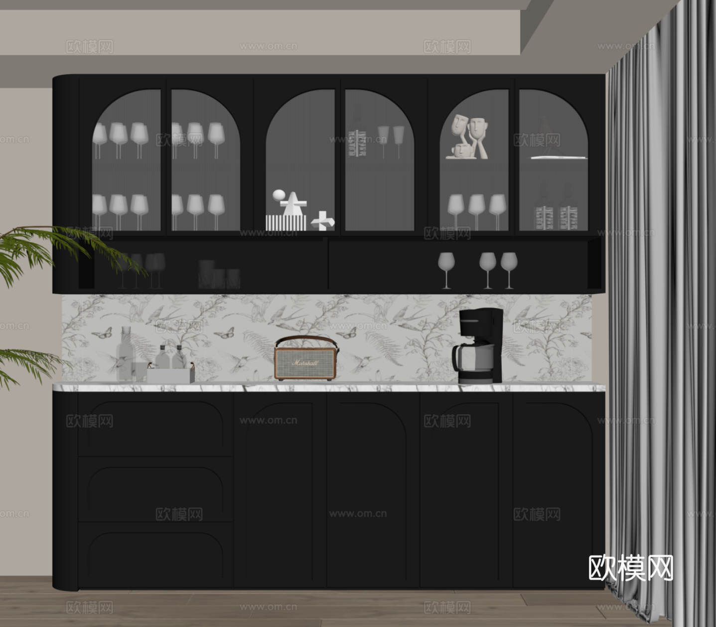 法式中古风酒柜 餐边柜su模型