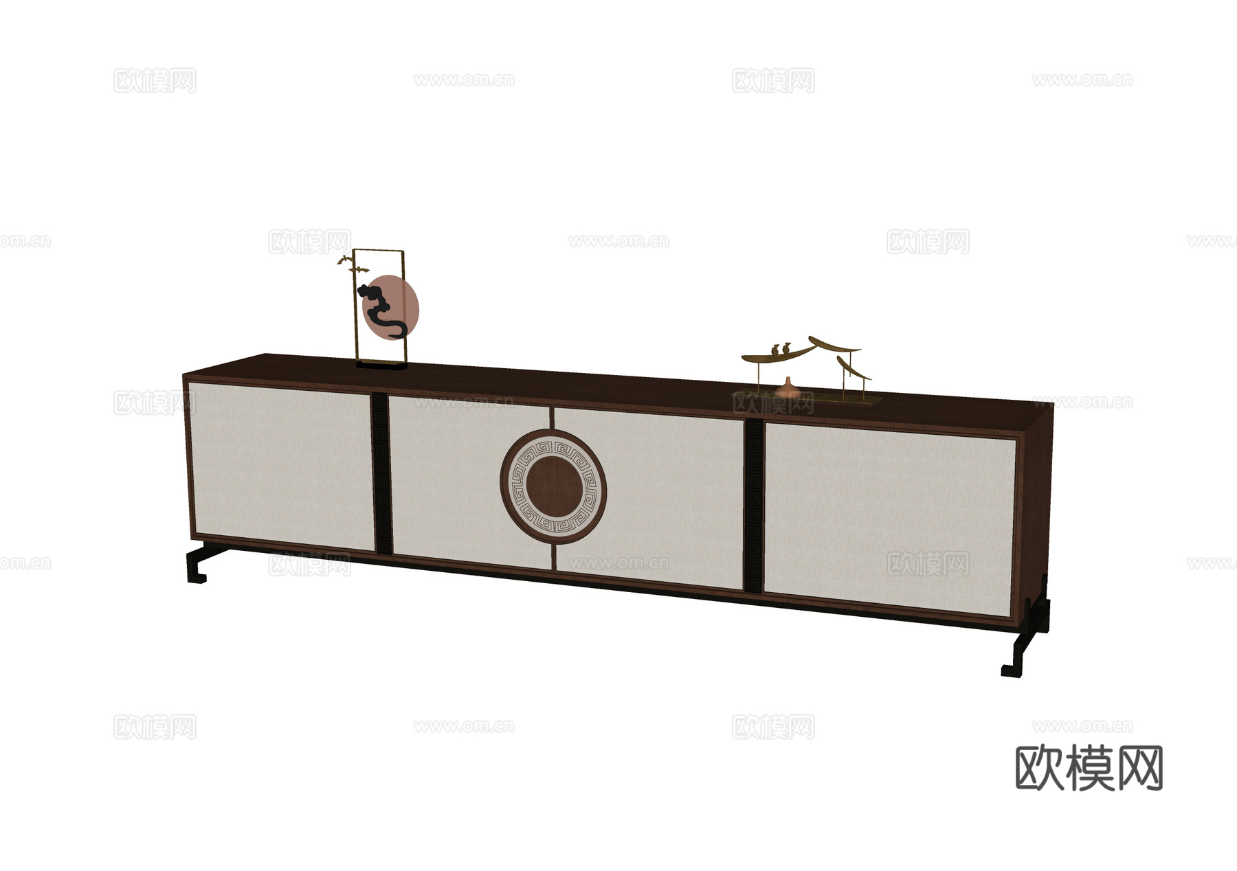 新中式电视柜su模型下载（渲染图2）
