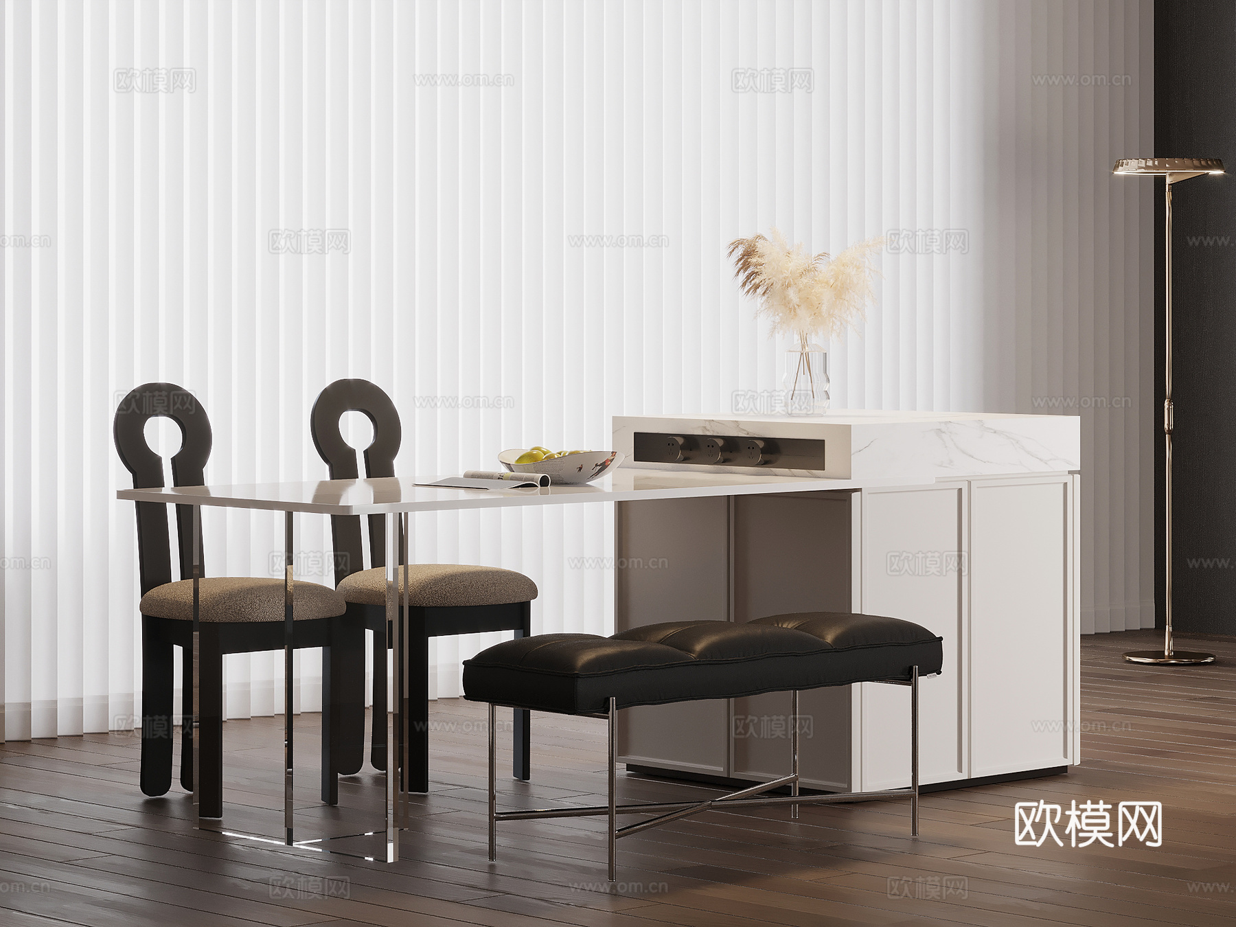 法式岛台 餐桌椅su模型