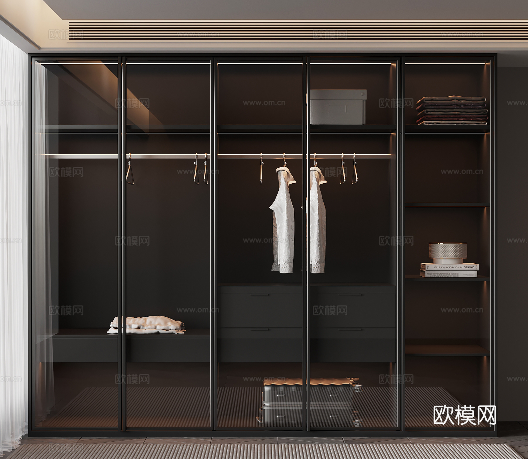 现代意式衣柜 玻璃门衣柜3d模型