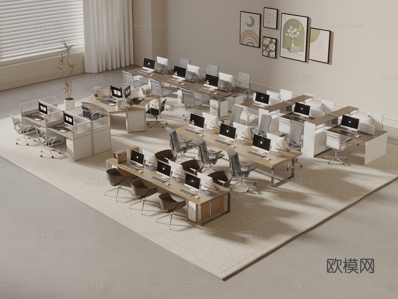 办公桌椅 职员工位电脑桌椅 电脑桌3d模型下载