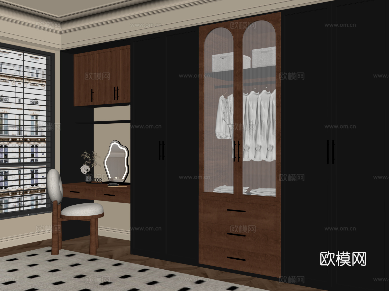 法式衣柜 衣帽间 梳妆台su模型