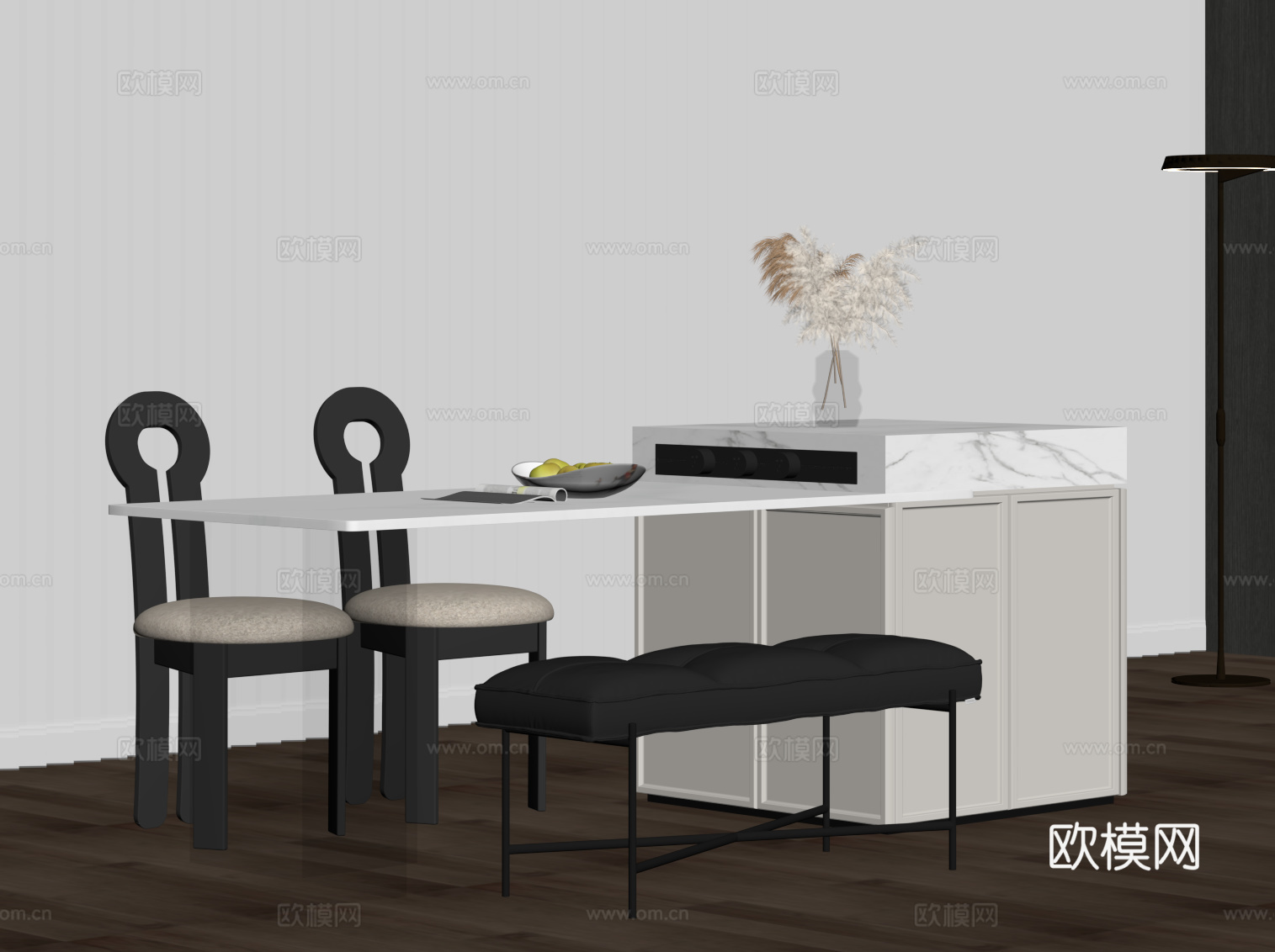 法式岛台 餐桌椅su模型
