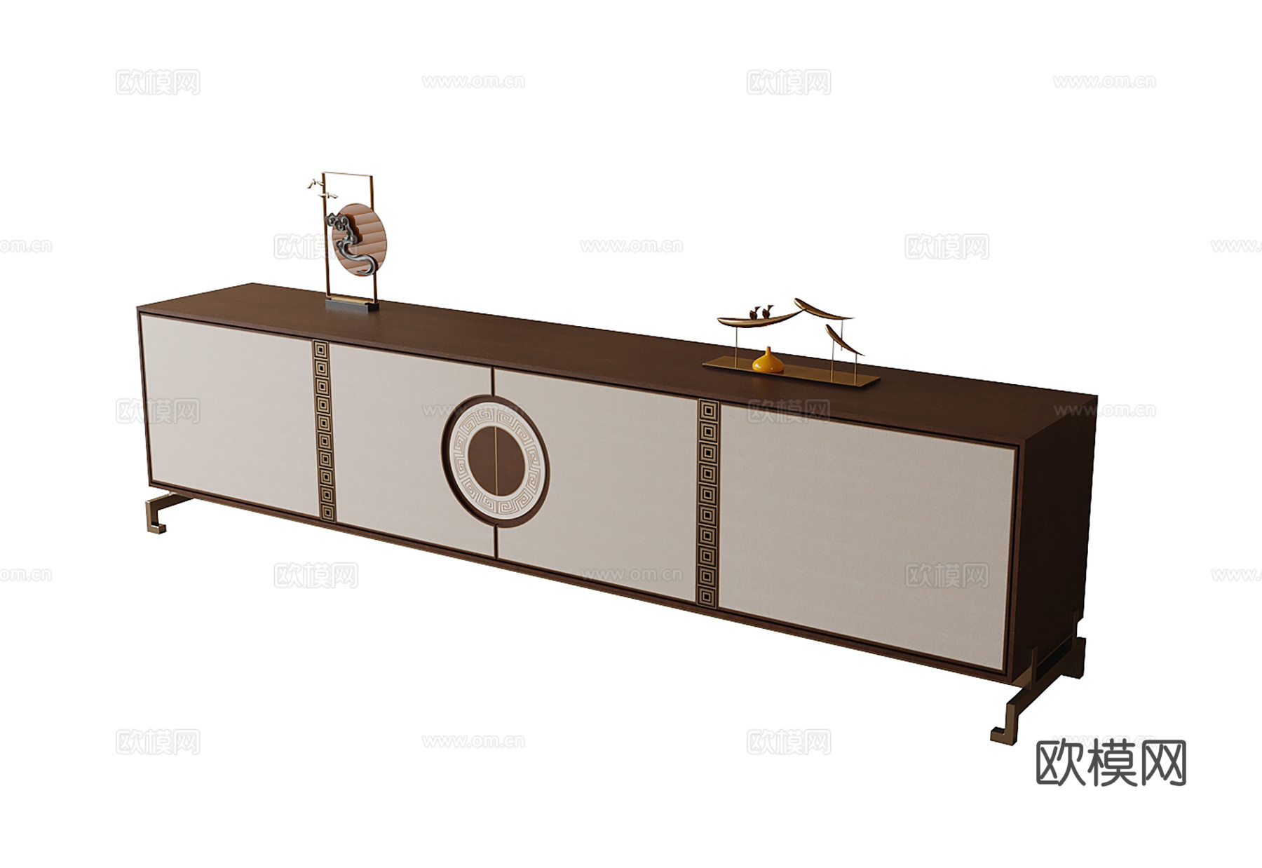 新中式电视柜su模型下载（渲染图1）