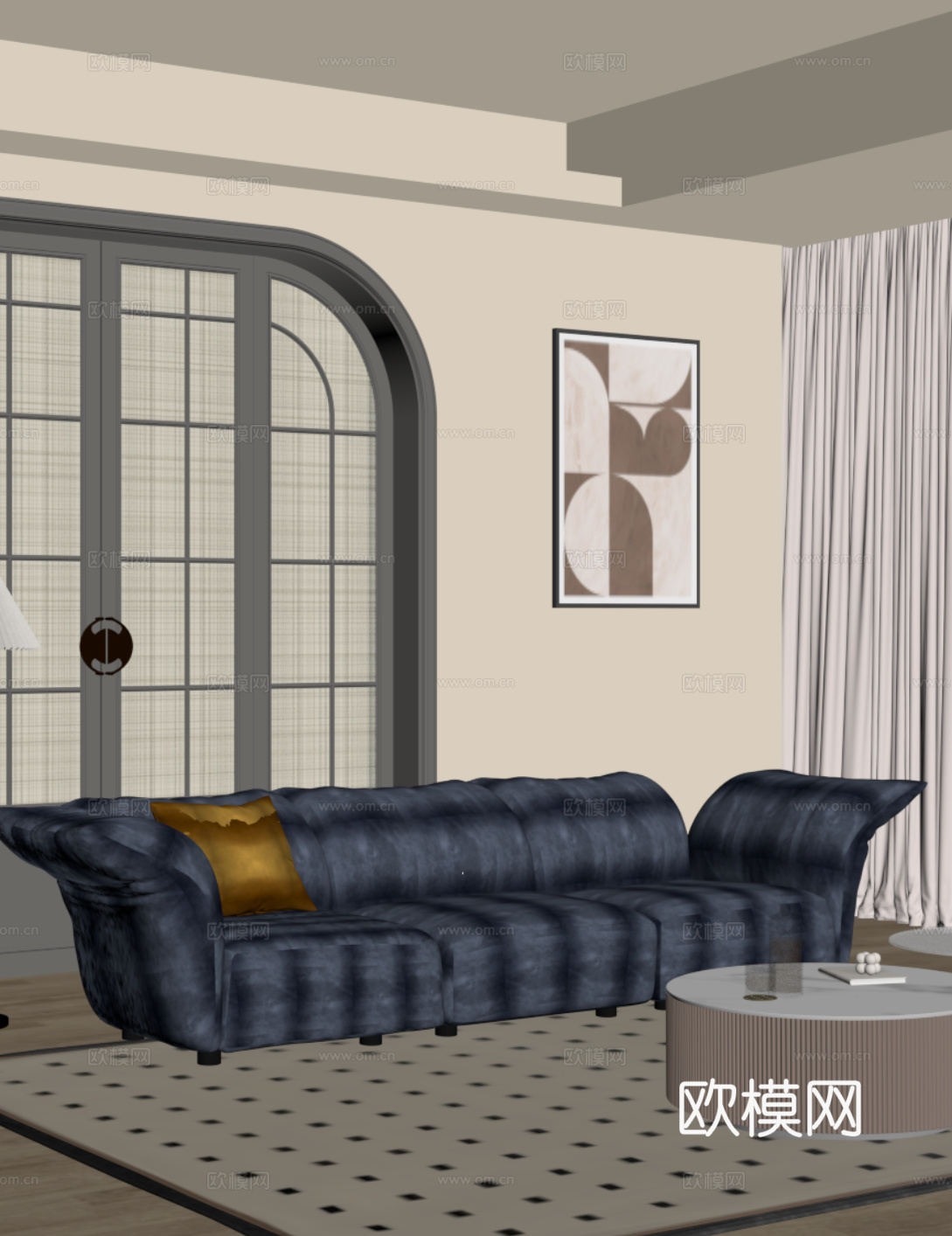 法式多人沙发 直排沙发su模型