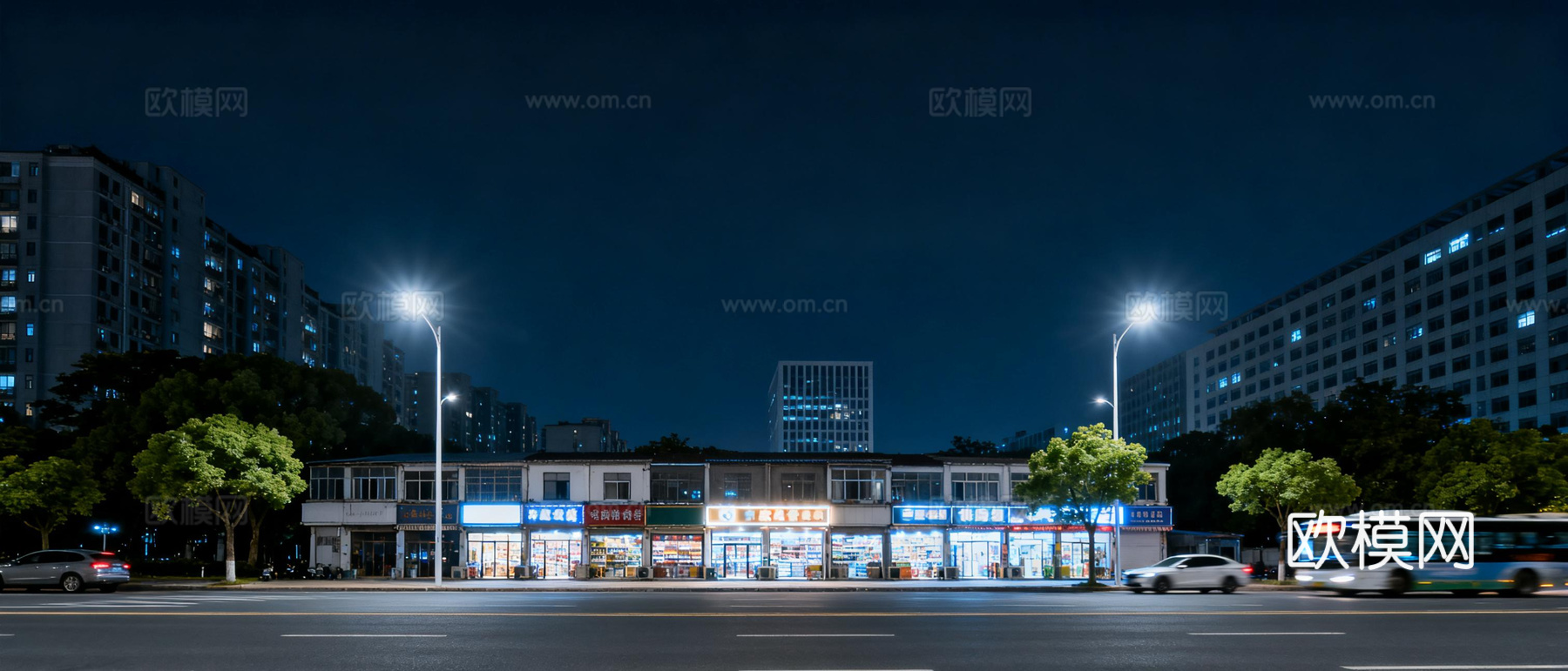 现代都市街道夜景