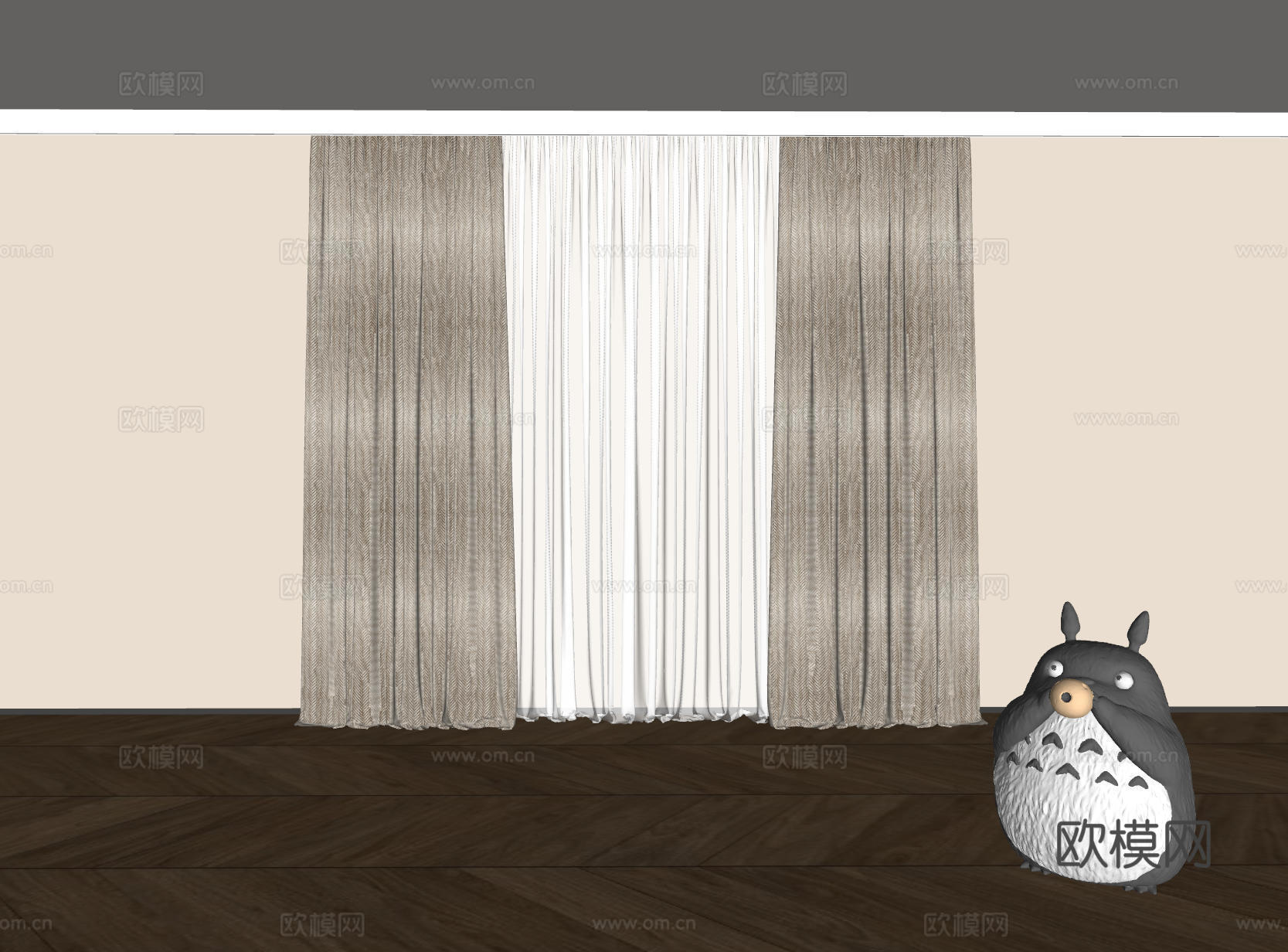 现代通用窗帘 中古布帘窗纱 纱帘 百叶帘 素色帘 纯色窗帘su模型