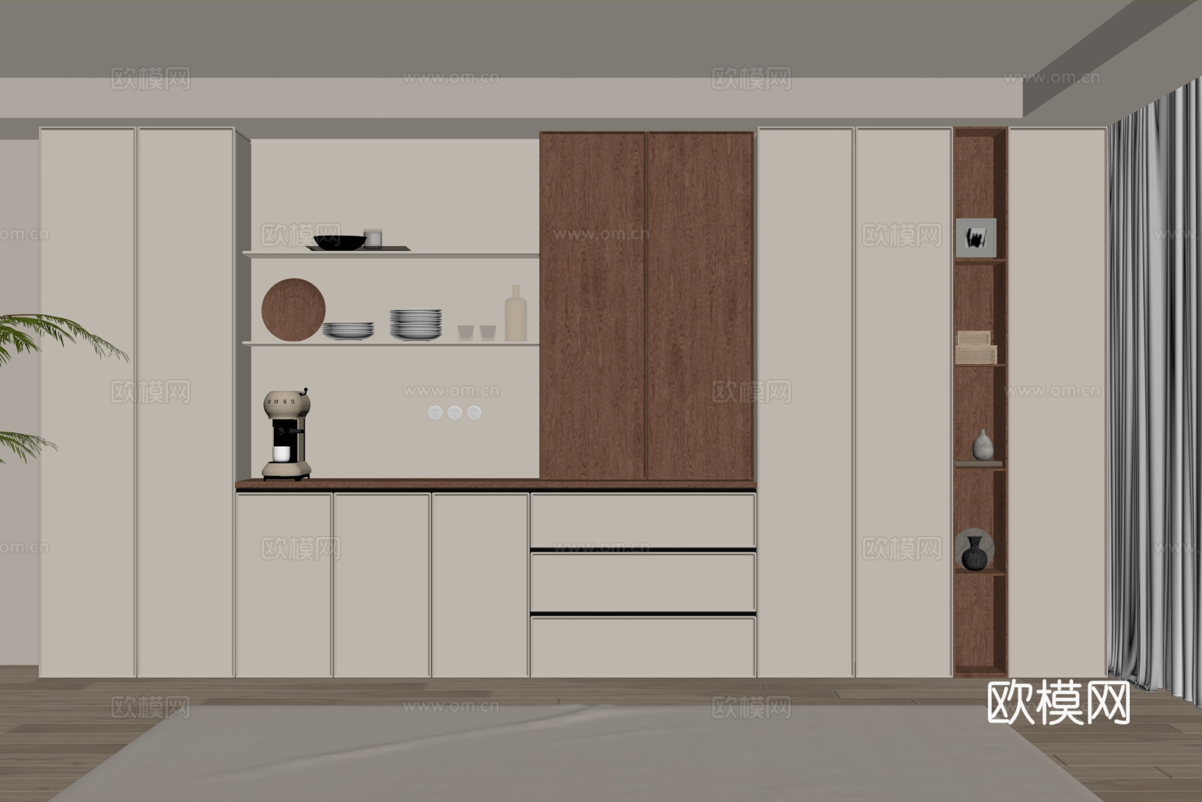 中古风酒柜 餐边柜su模型