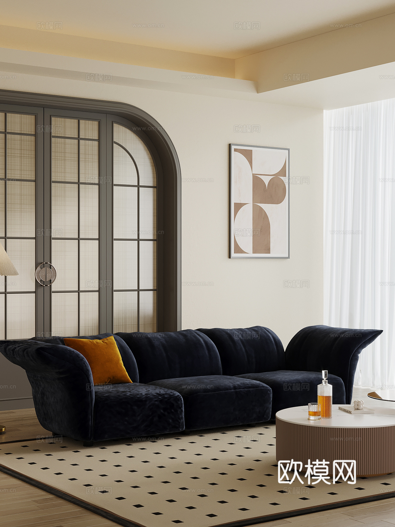 法式多人沙发 直排沙发su模型