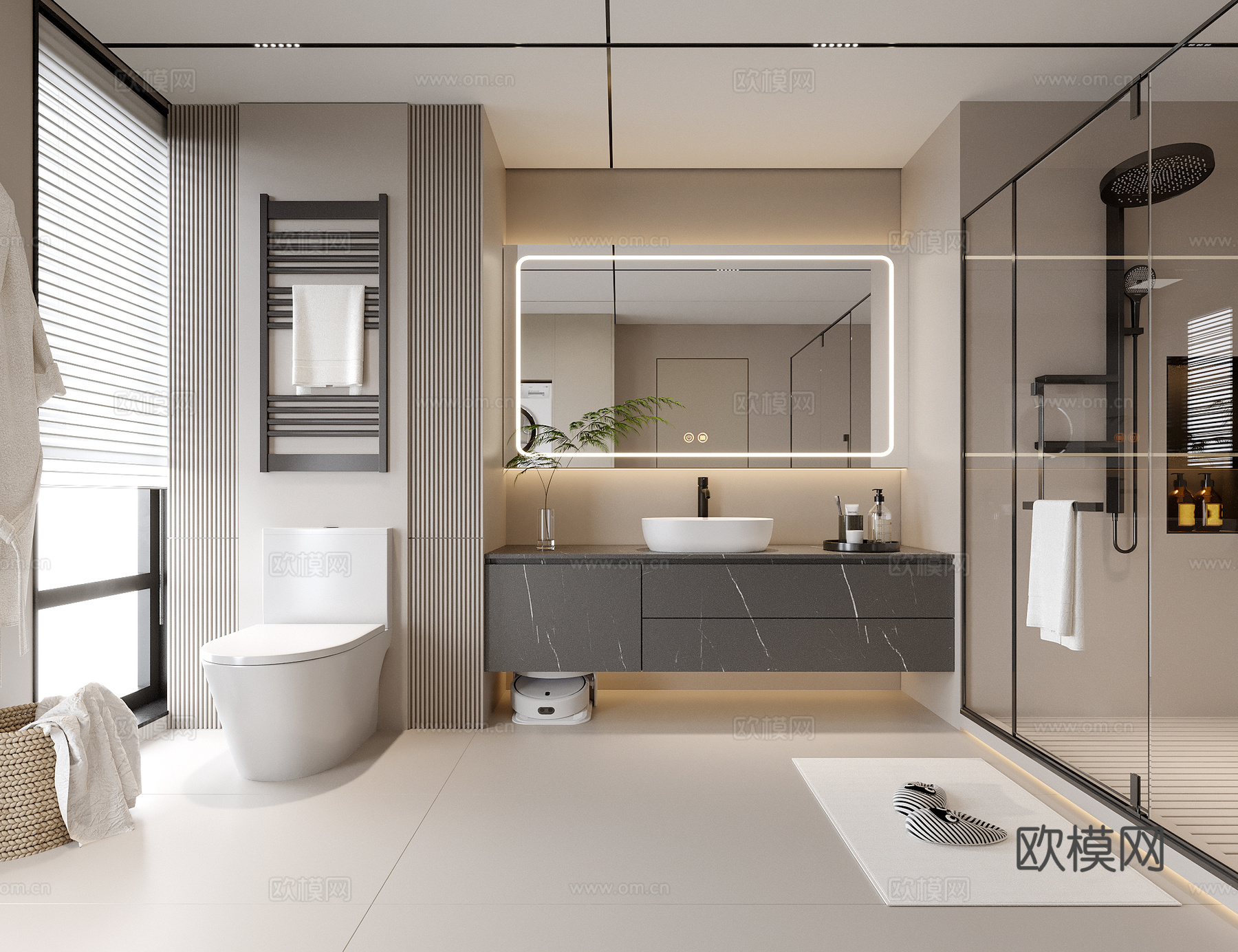 现代卫生间 洗手台su模型