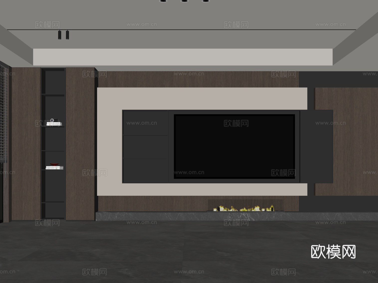 现代意式电视背景墙 电视柜su模型